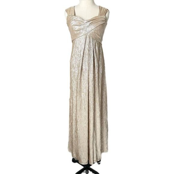 Rene Ruiz Collection Metallic Off The Shoulder Draped Gown in Gold Size 6 - Picture 1 of 5